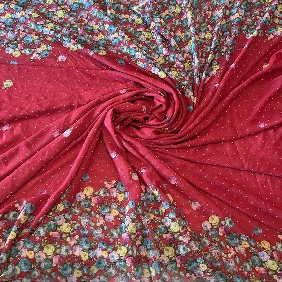 Red Multicolor Floral Print Sheer Chiffon Fabric - Picture 1 of 2